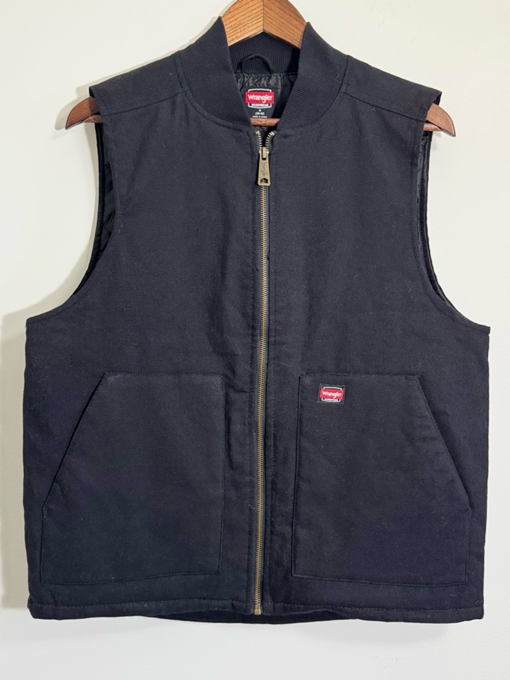 Wrangler Men's Black Canvas Quilted   Workwear Zip-Front Vest Size Medium